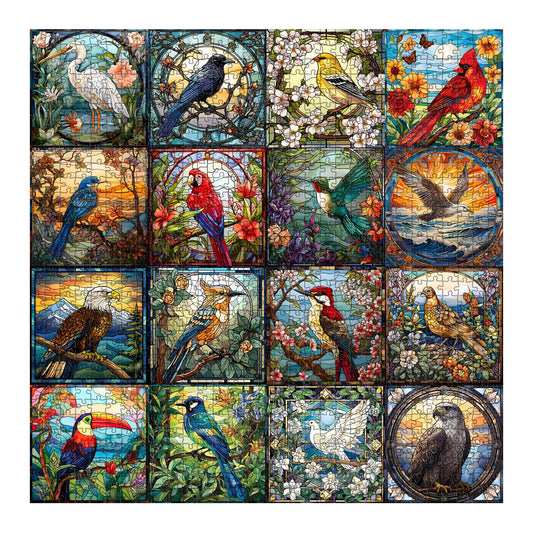 PICKFORU cardinal bird stained glass puzzle highlights bold red hues for vivid scenery.