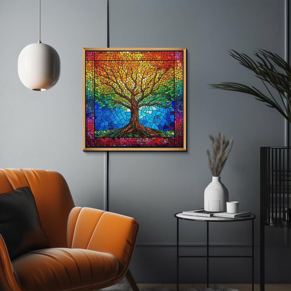 PICKFORU stained glass puzzle finished size 23.85 by 23.85 inches for display.