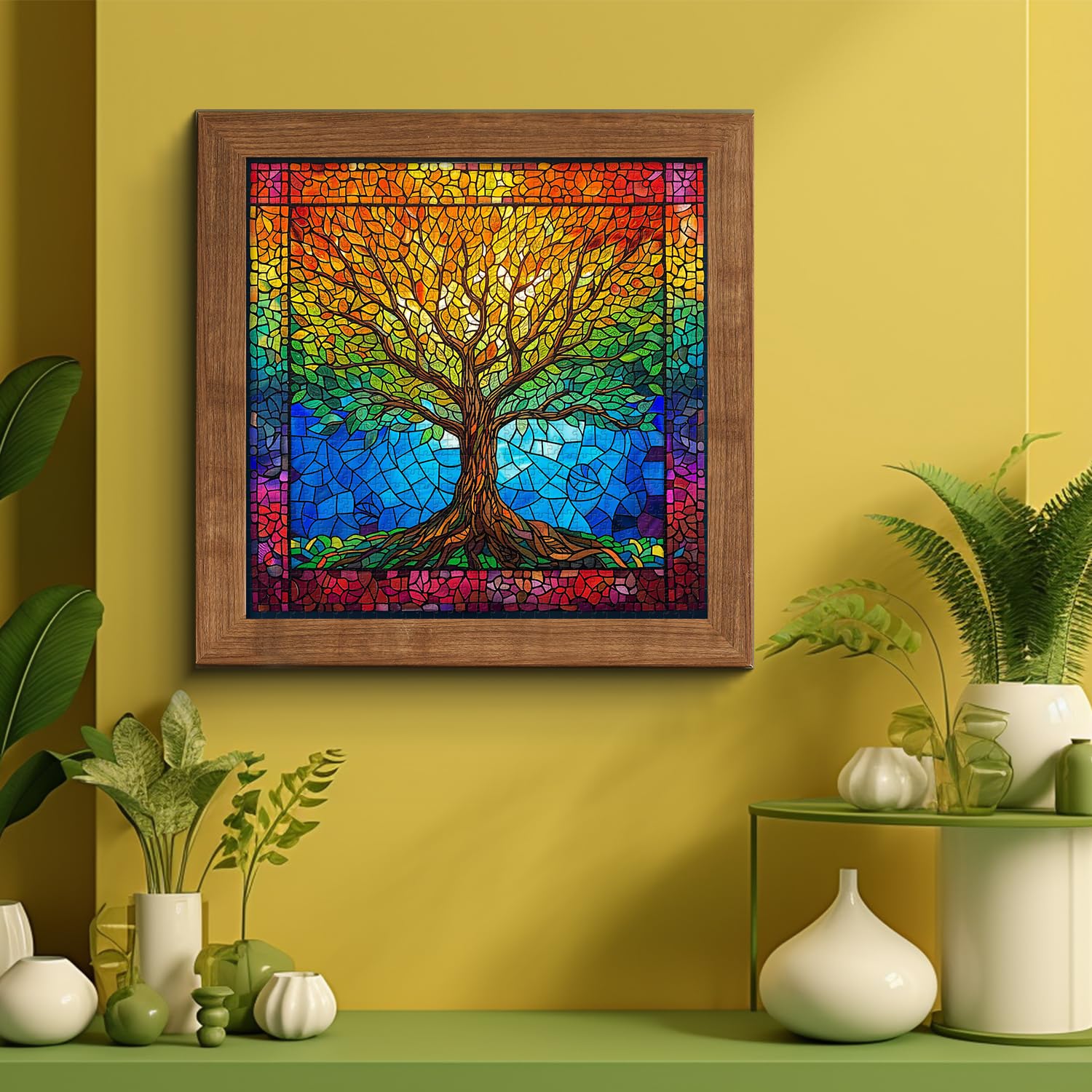 PICKFORU stained glass puzzle rainbow colors create a striking focal point in any room.