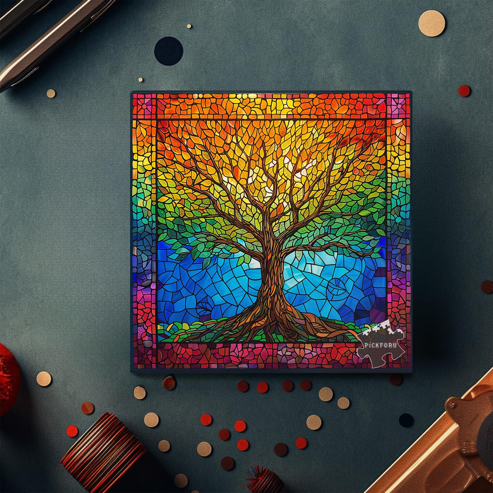 PICKFORU stained glass puzzle mosaic design offers a challenging yet enjoyable activity.