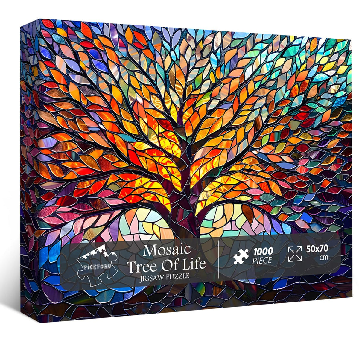 PICKFORU stained glass tree of life puzzle, 1000 pieces, vibrant colors for mindful puzzling sessions