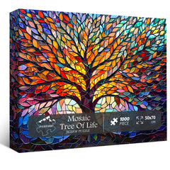 PICKFORU stained glass tree of life puzzle, 1000 pieces, vibrant colors for mindful puzzling sessions