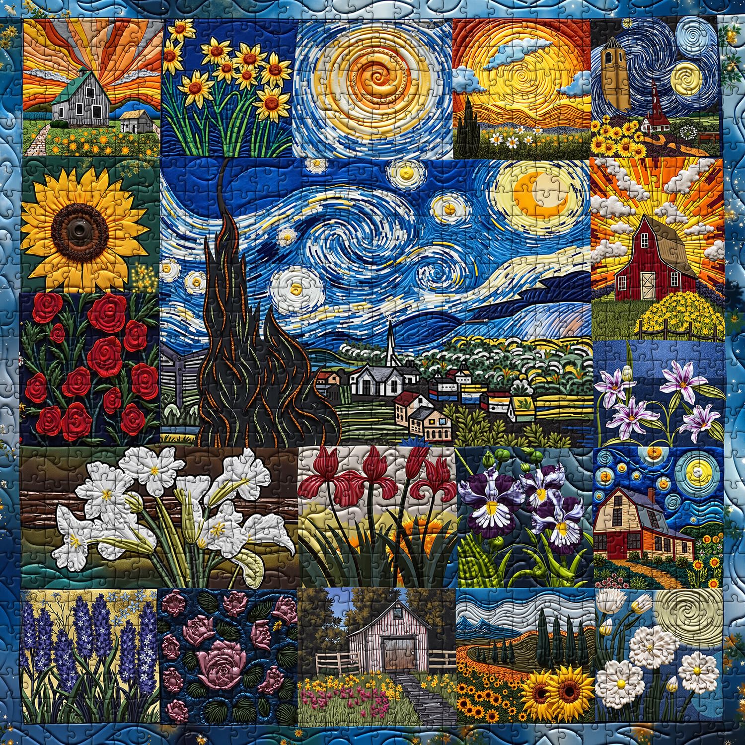 PICKFORU Van Gogh's Rhapsody floral Starry Night artwork inspires visual interest.