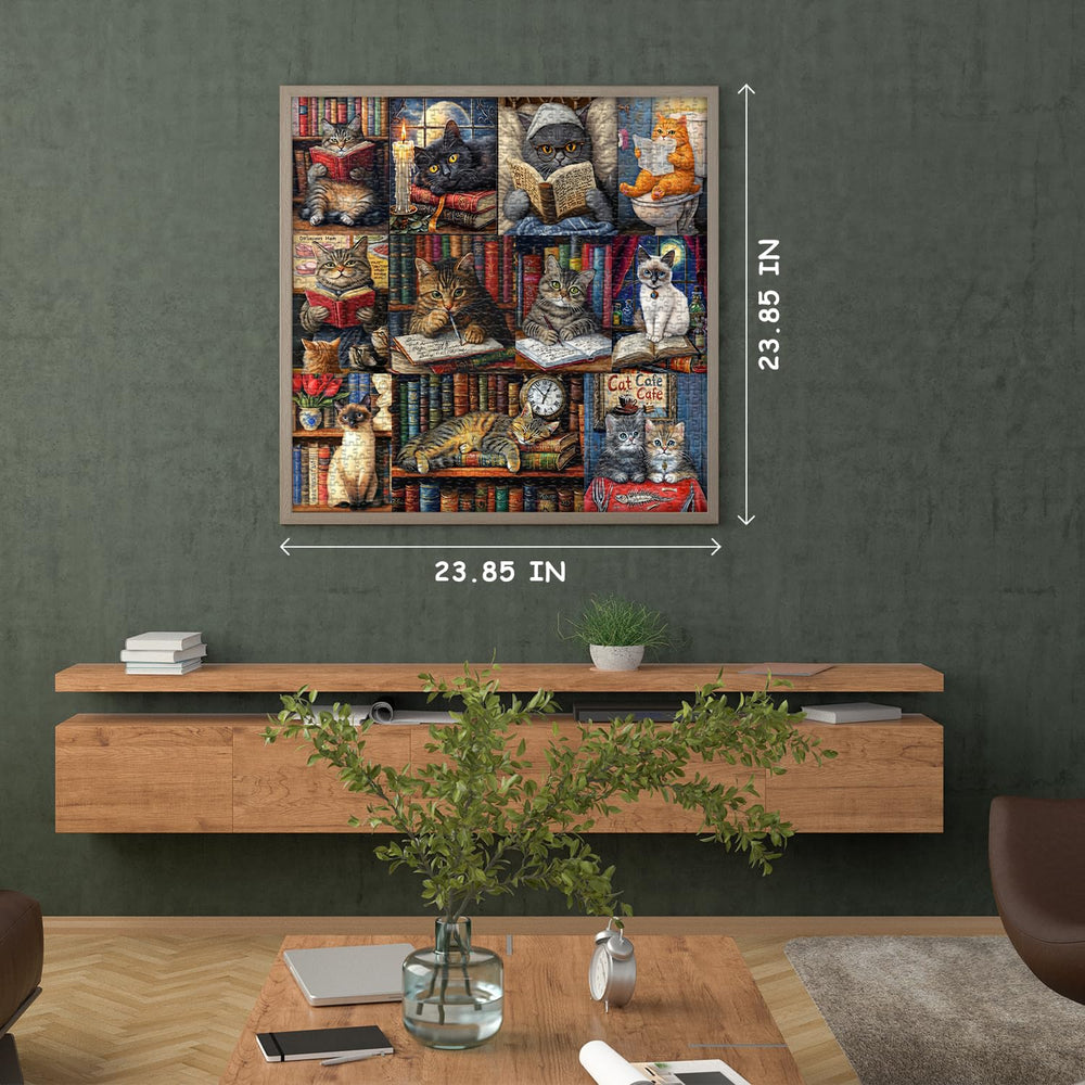 PICKFORU Vintage Cat Puzzles library scene showing cozy reading nooks.