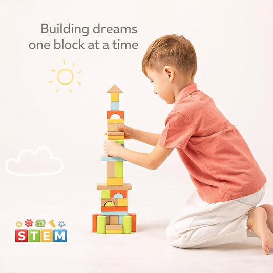 Pidoko Kids colorful wooden blocks in five colors spark creativity and color recognition.