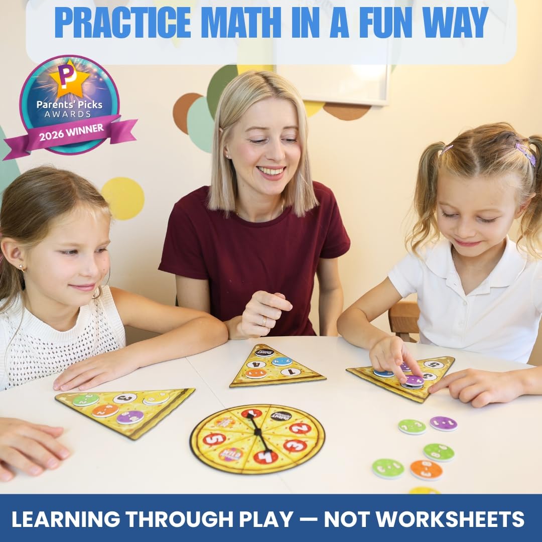 Pidoko Kids Matheroni Pepperoni spinner supports fast, fun addition and subtraction challenges