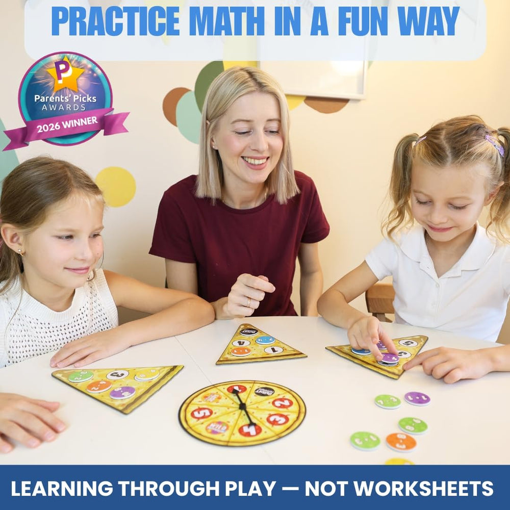 Pidoko Kids Matheroni Pepperoni spinner supports fast, fun addition and subtraction challenges