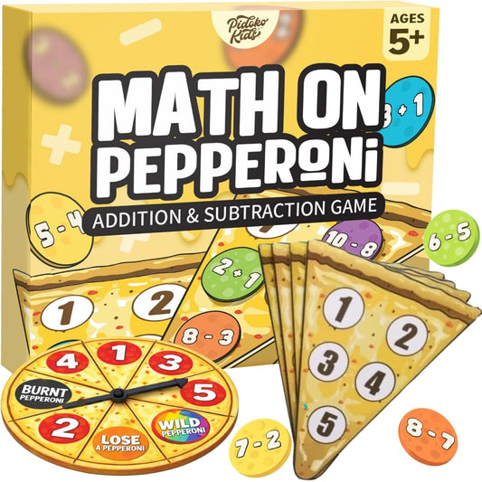 Pidoko Kids Matheroni Pepperoni tokens support counting practice on a colorful pizza board