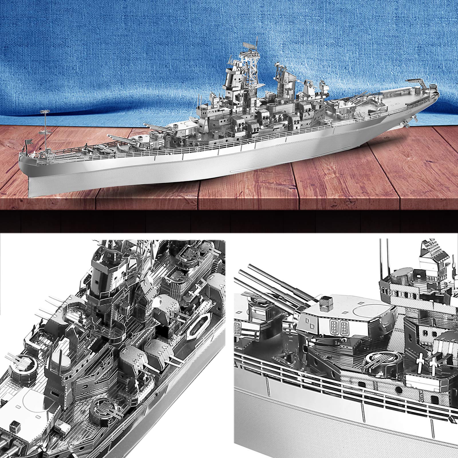 Piececool USS Missouri battleship assembly overview showing interlocks