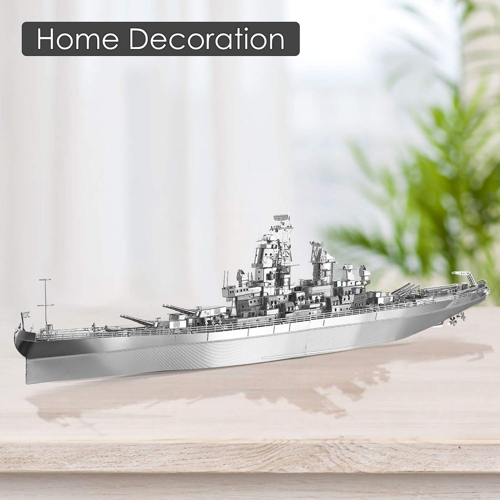 Piececool USS Missouri battleship detail close-up reveals metal finish