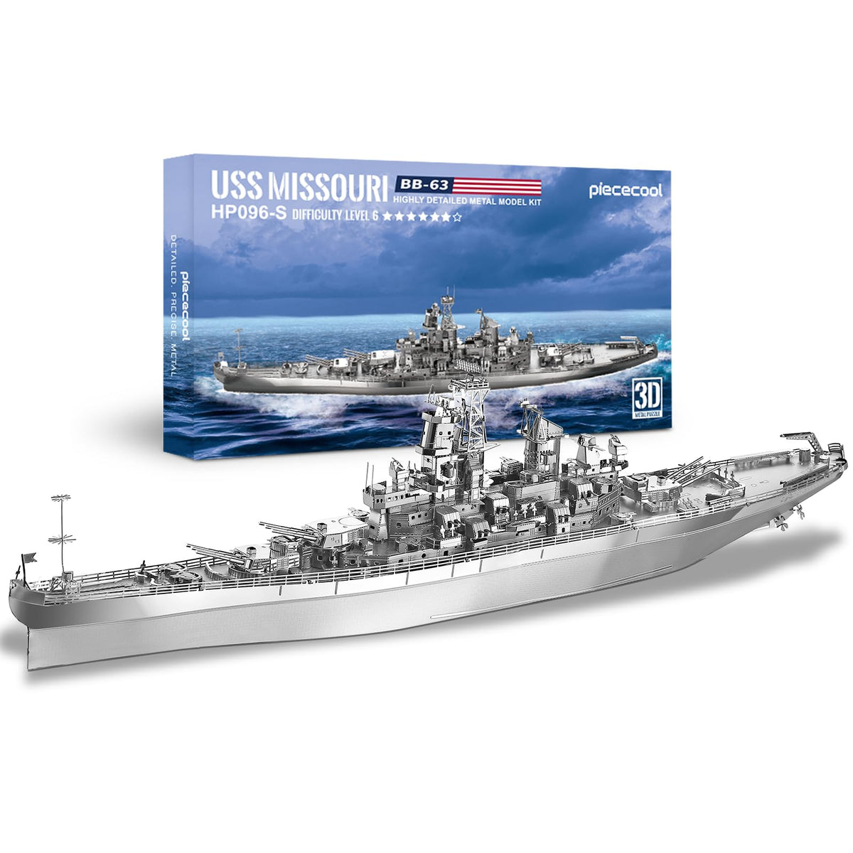 Piececool USS Missouri battleship parts on sheets for precise cutting