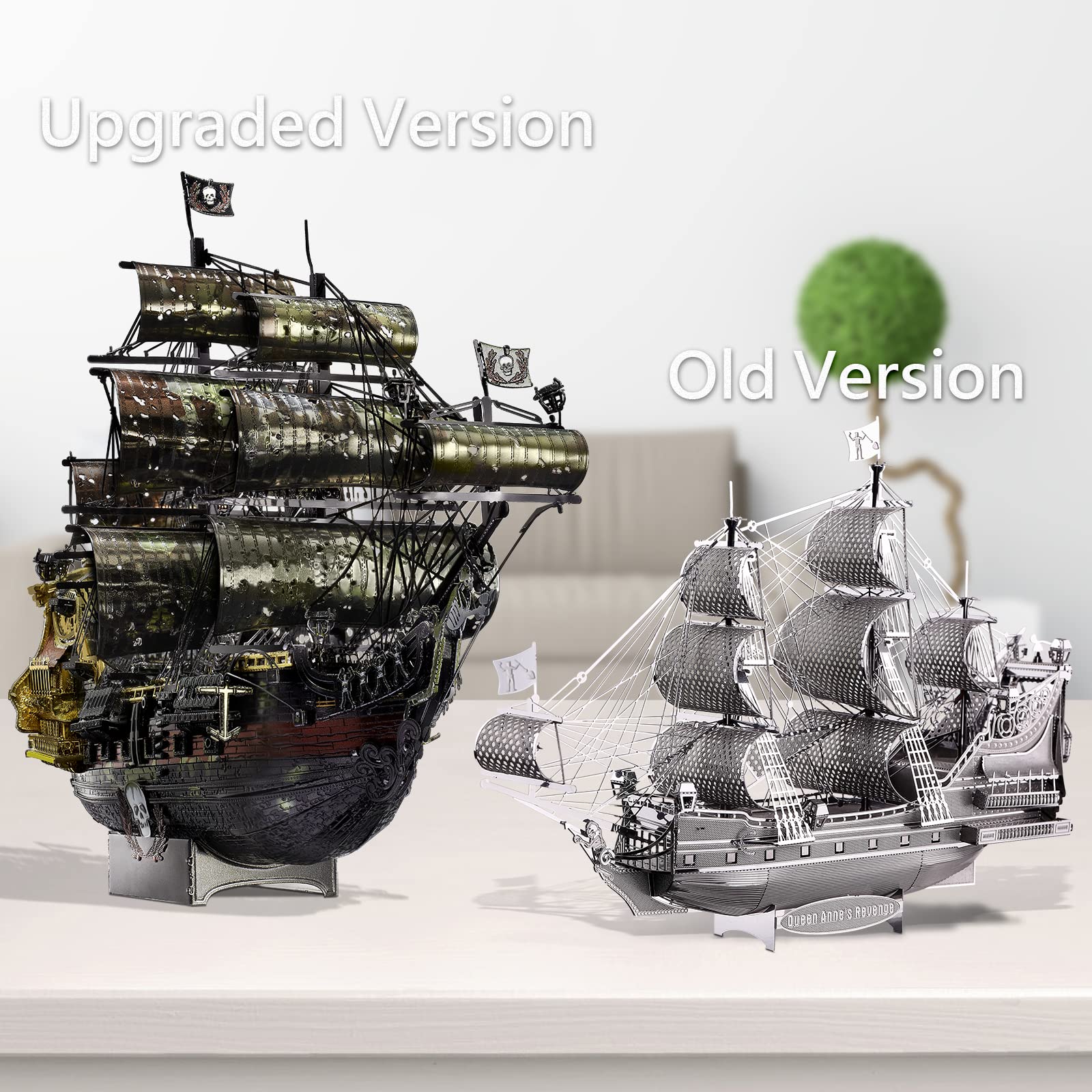 Piececool Queen Anne's Revenge close-up showing detailed metal pieces.