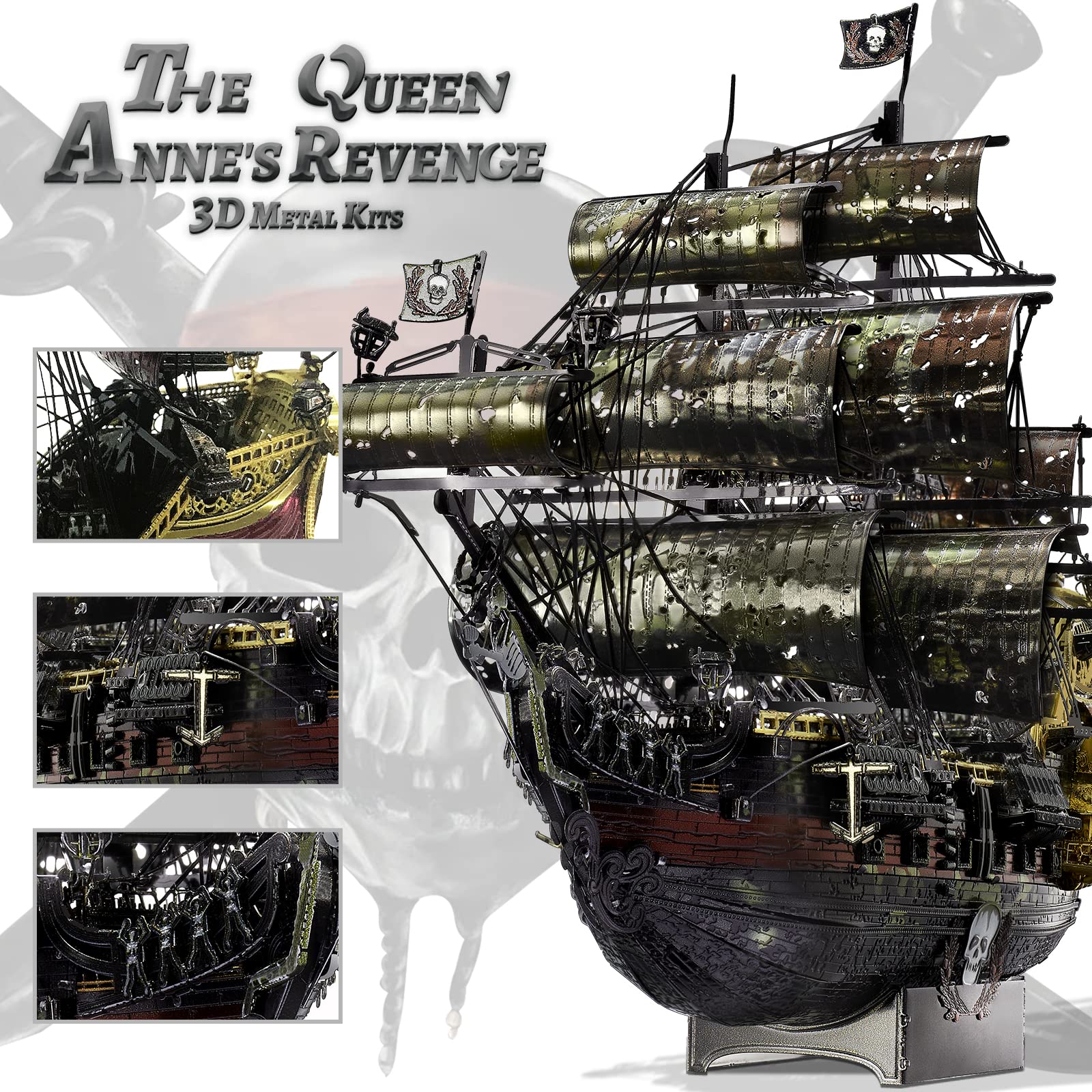 Piececool Queen Anne's Revenge model displayed on a desk for inspiration.