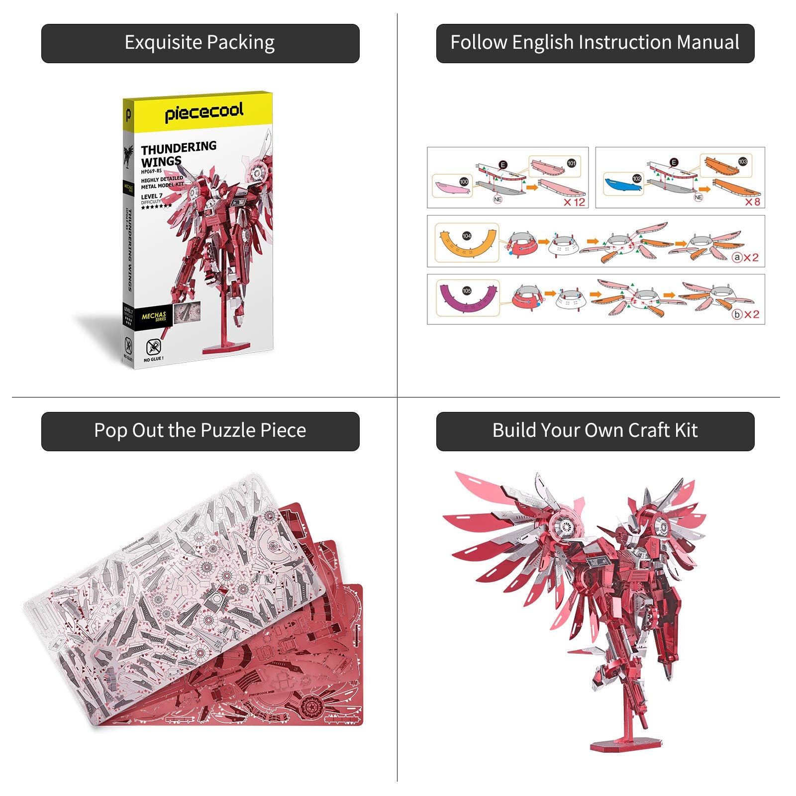 Piececool Thundering Wings stainless steel build—durable home display
