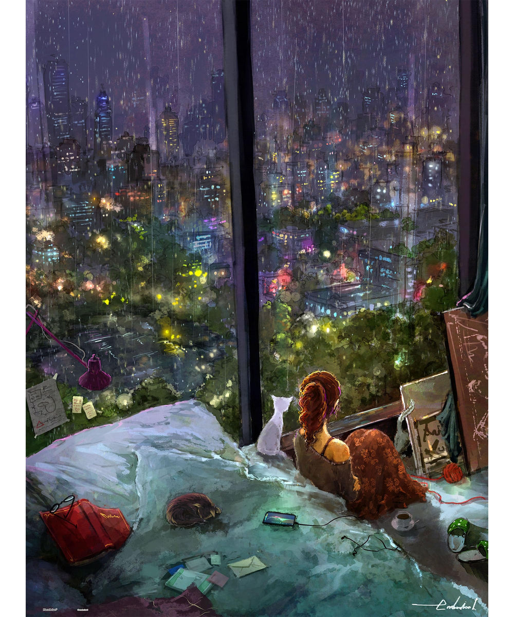 PieceRelax rainy night 1000-piece puzzle box ready for a cozy evening.