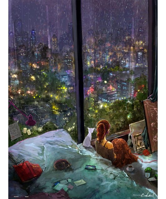 PieceRelax rainy night 1000-piece puzzle box ready for a cozy evening.