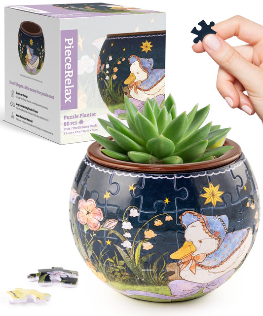 PieceRelax Dreamy Duck 3D puzzle planter displayed indoors as a unique decor piece.