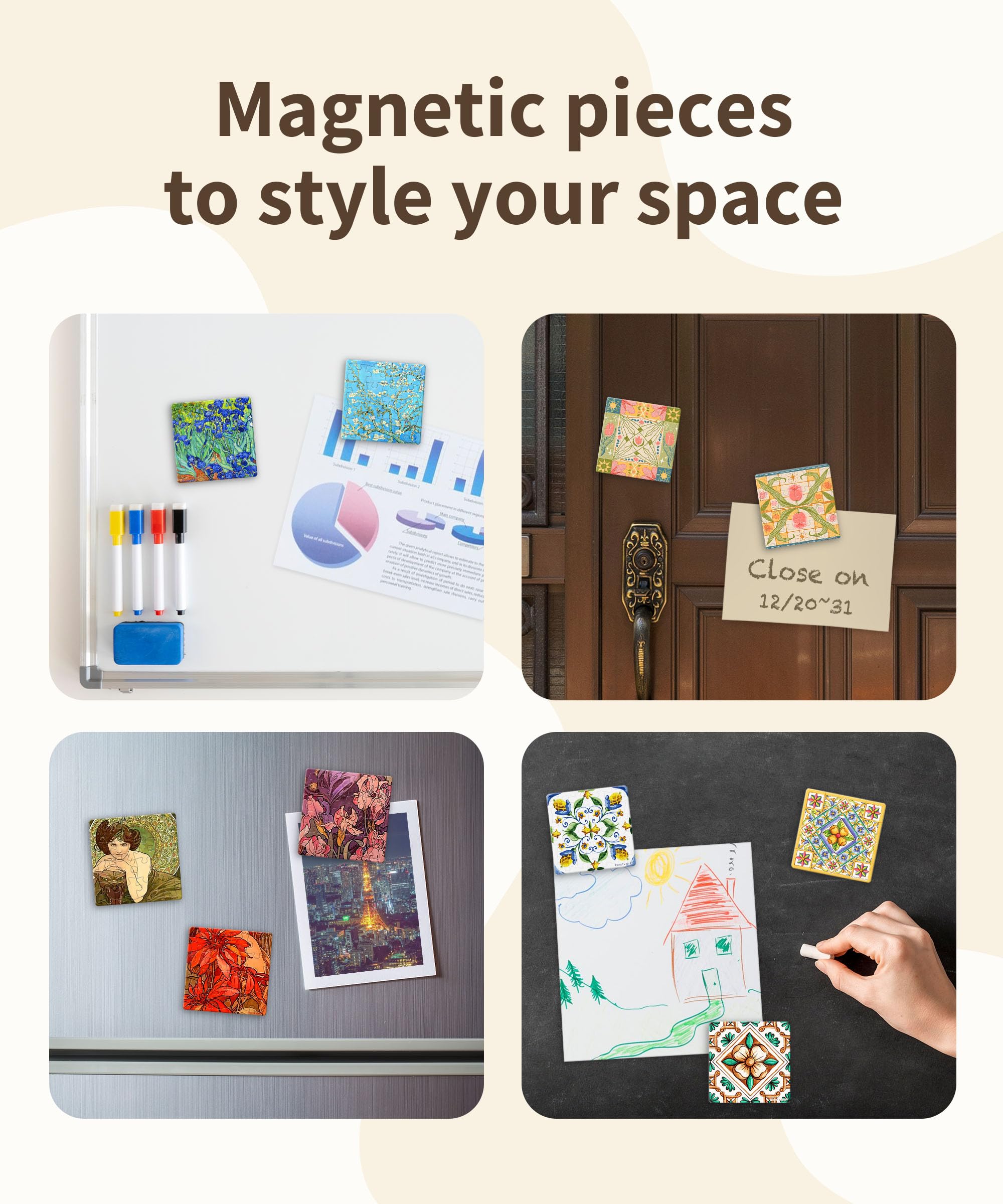 PieceRelax magnetic puzzle set enhances kitchen decor with vibrant art