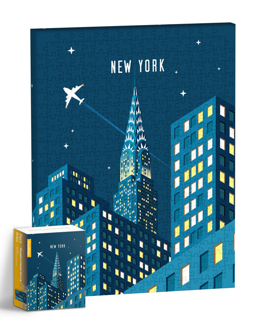 PieceRelax NYC at Night puzzle canvas enhances living room ambiance with city lights.
