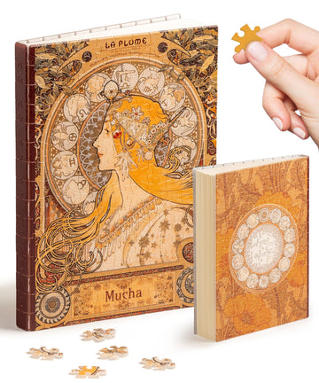PieceRelax puzzle journal with Alphonse Mucha zodiac cover for stylish note taking