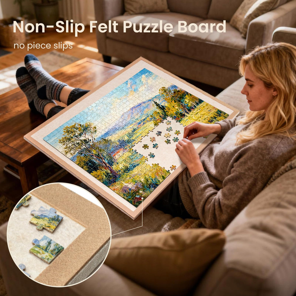 Piecevana board edge holds pieces securely, reducing slips.