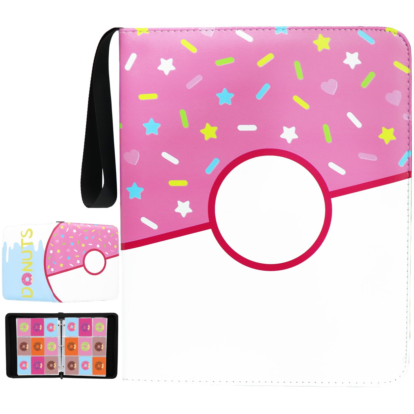 Piefectpie donut binder front cover highlights 900-pocket capacity for cards.