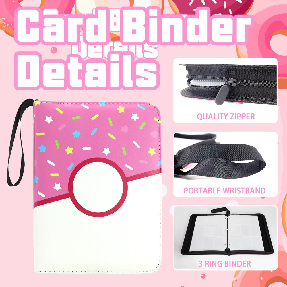 Piefectpie donut binder open pages show removable sleeves for easy organization.