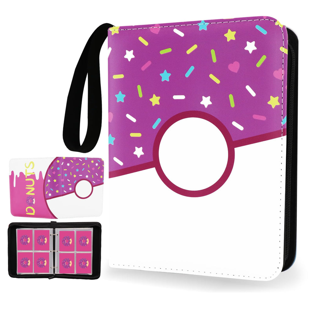 Piefectpie pink donut card binder with 400 pockets for organized collections.