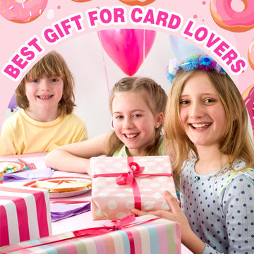 Piefectpie pink donut binder with standard-size cards in a neat pocket arrangement