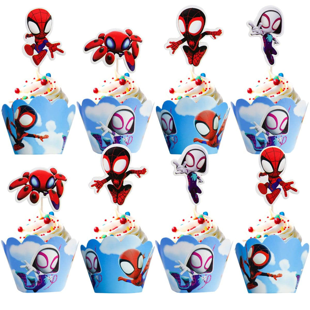 Piegricdiat Spidey toppers on cupcakes for kids' parties