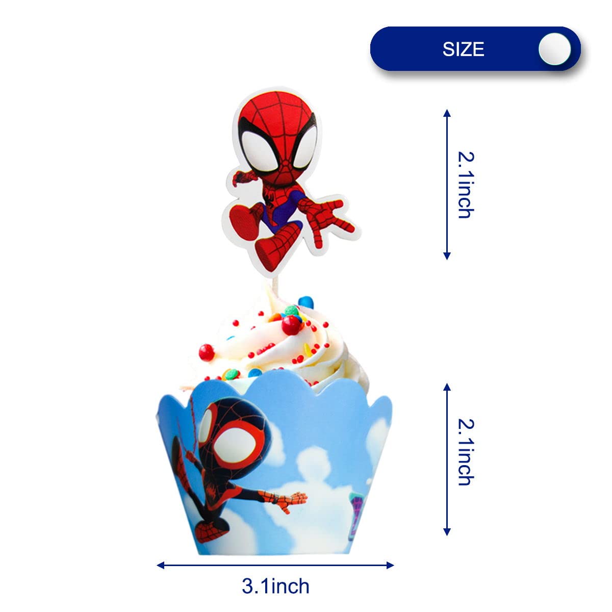 Close-up of Piegricdiat Spidey wrappers with bright colors for party decor