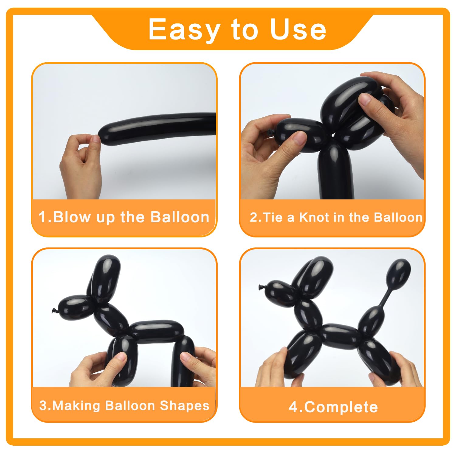 PIGETALE 260 Black Balloons for birthdays and Halloween decor with long-lasting shapes