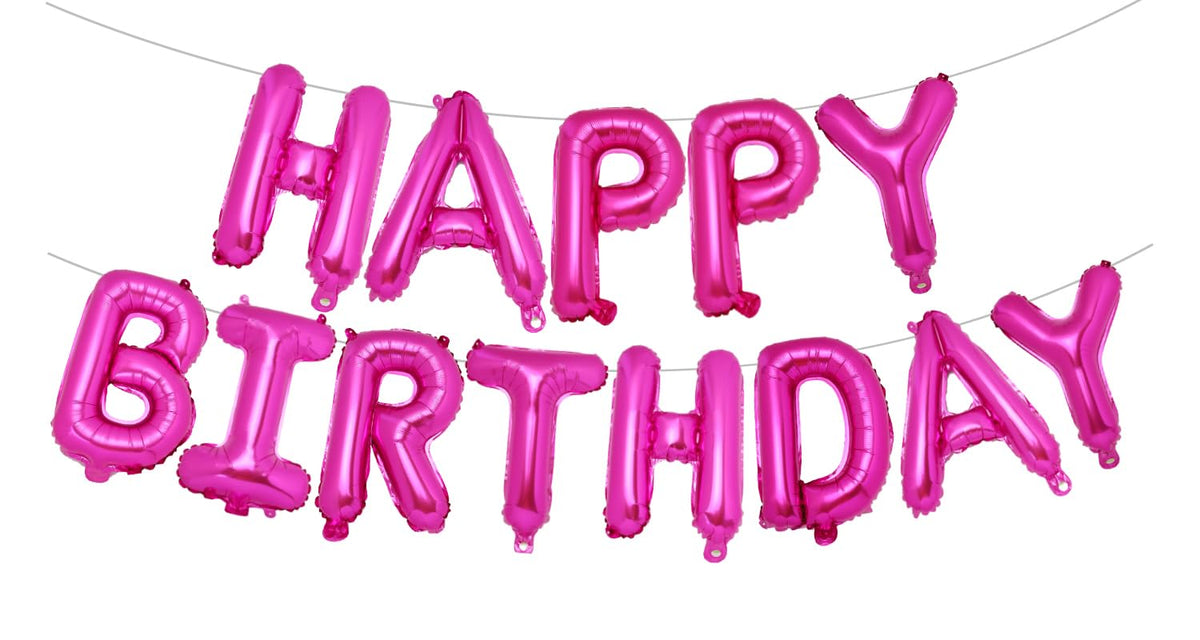 PIGETALE Happy Birthday banner in hot pink foil letters for eye-catching photos.