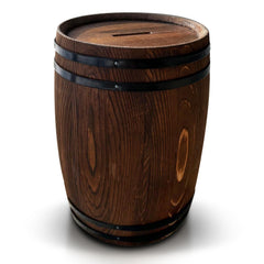 Piggy Bank for Adults with wine-barrel silhouette adds rustic charm to savings.