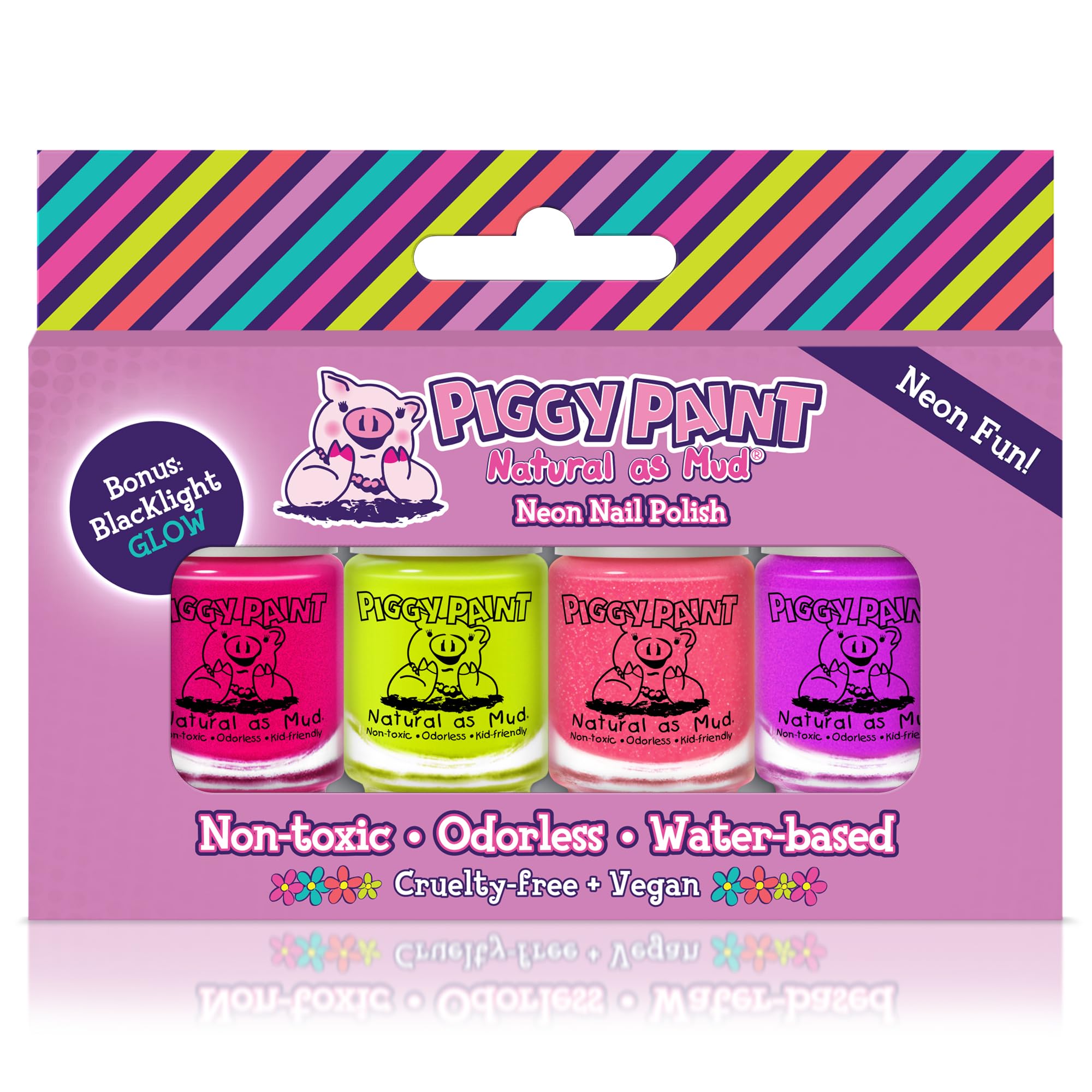 Piggy Paint neon box set bottles show bold colors for playful nail art