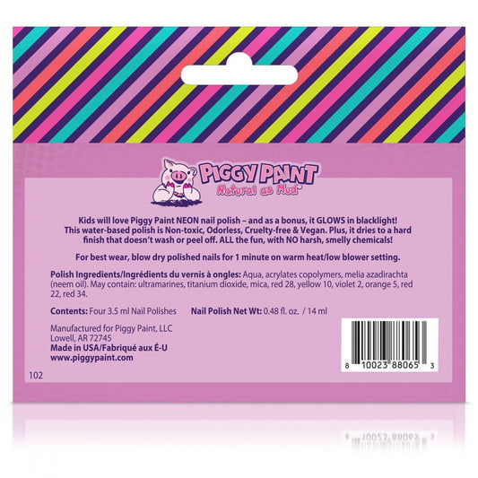 Piggy Paint neon glow under blacklight highlights vibrant, kid-safe options