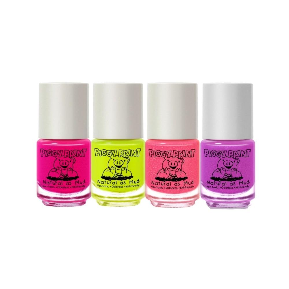 Piggy Paint neon mini bottles close-up for compact, easy handling