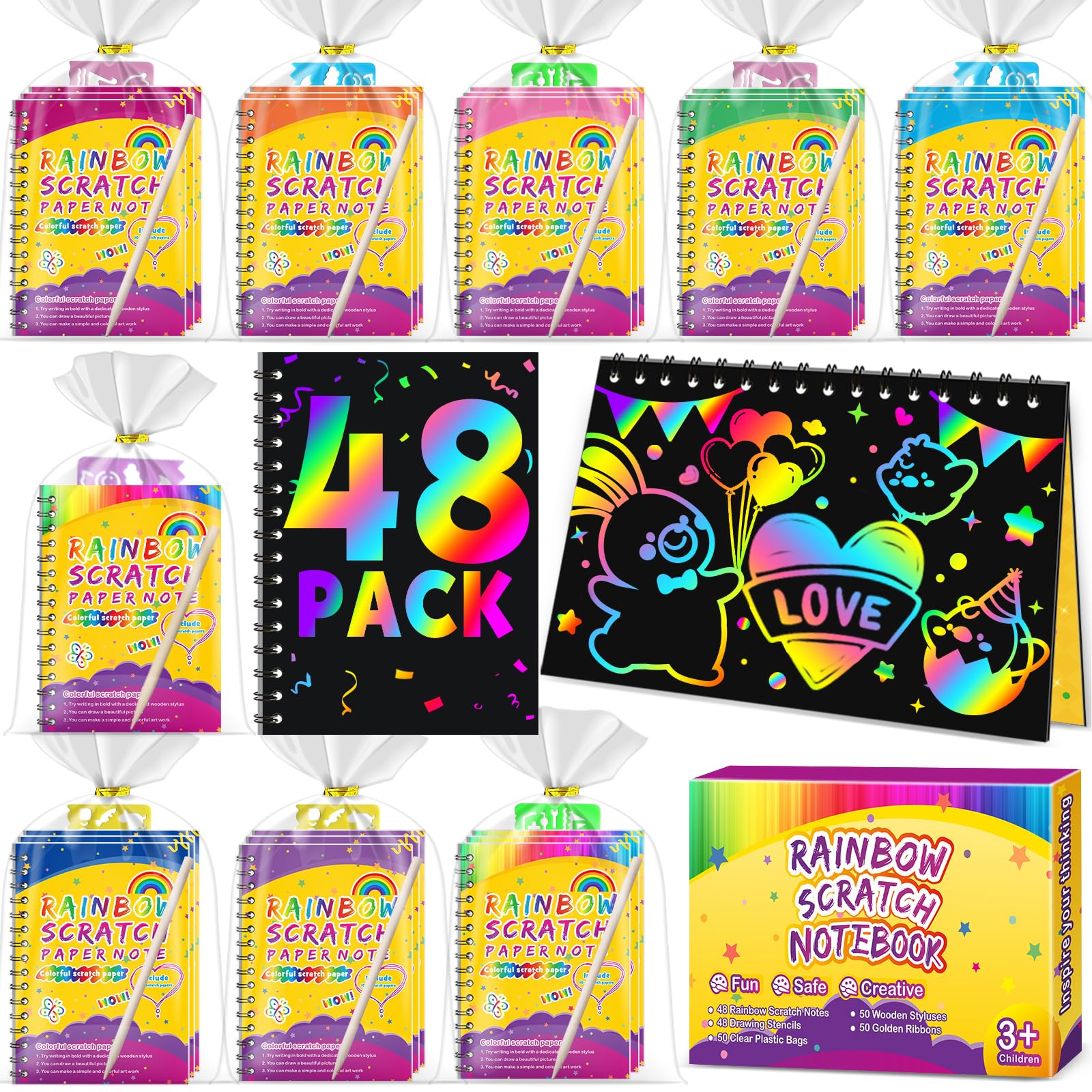 Pigipigi Kids rainbow scratch notepads reveal bright colors during creative play
