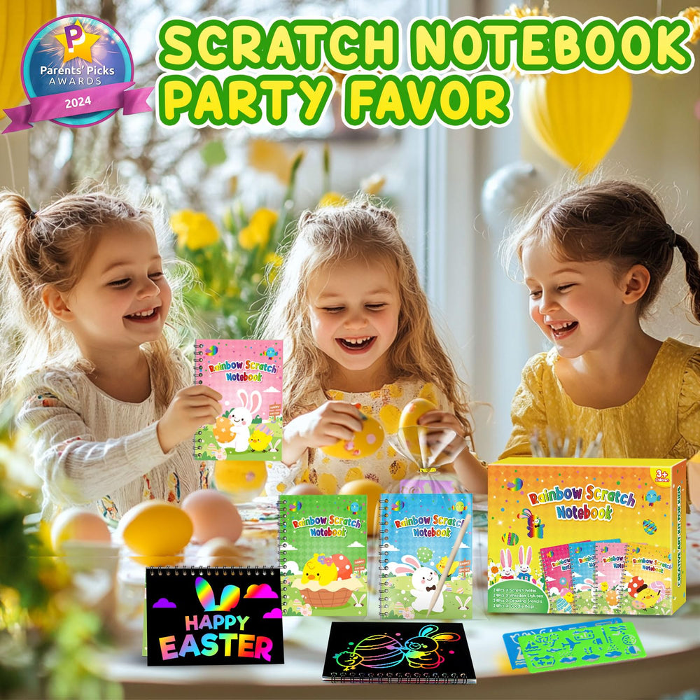 Pigipigi Kids rainbow scratch-stencils reveal colorful designs.
