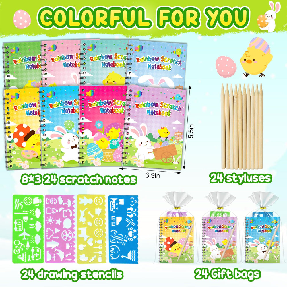 Pigipigi Kids scratch-stylus tools create vivid rainbow art.