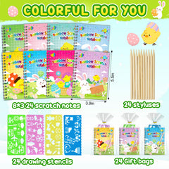 Pigipigi Kids scratch-stylus tools create vivid rainbow art.