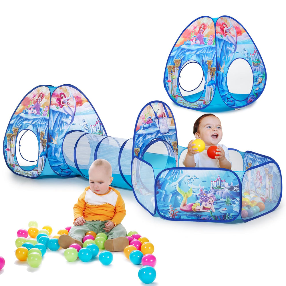 PigPigPen Mermaid Play Tent with tunnel offers quick indoor adventures.