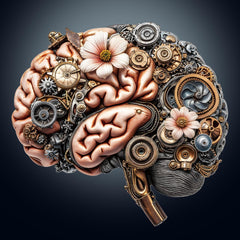 Pijesaksa brainstem mechanical puzzle in wood, a striking desktop centerpiece.