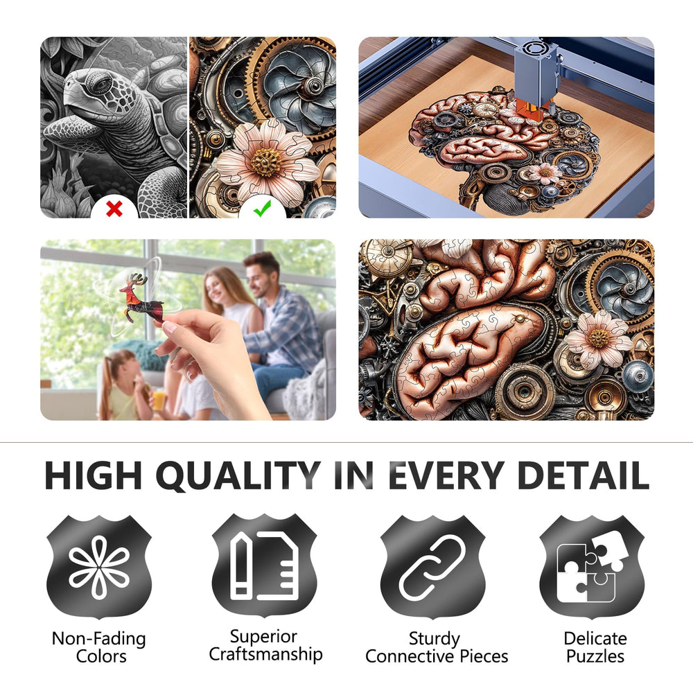 Pijesaksa laser-cut wooden puzzle with precise interlocking pieces.