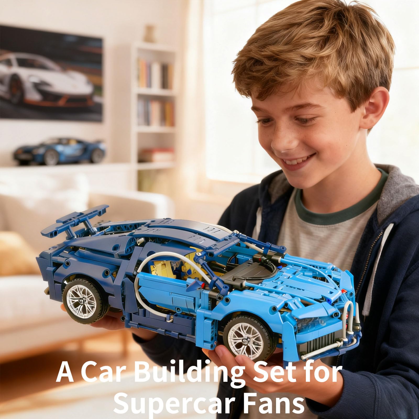 PIKARO 1:14 blue car kit with openable doors for realistic interaction.