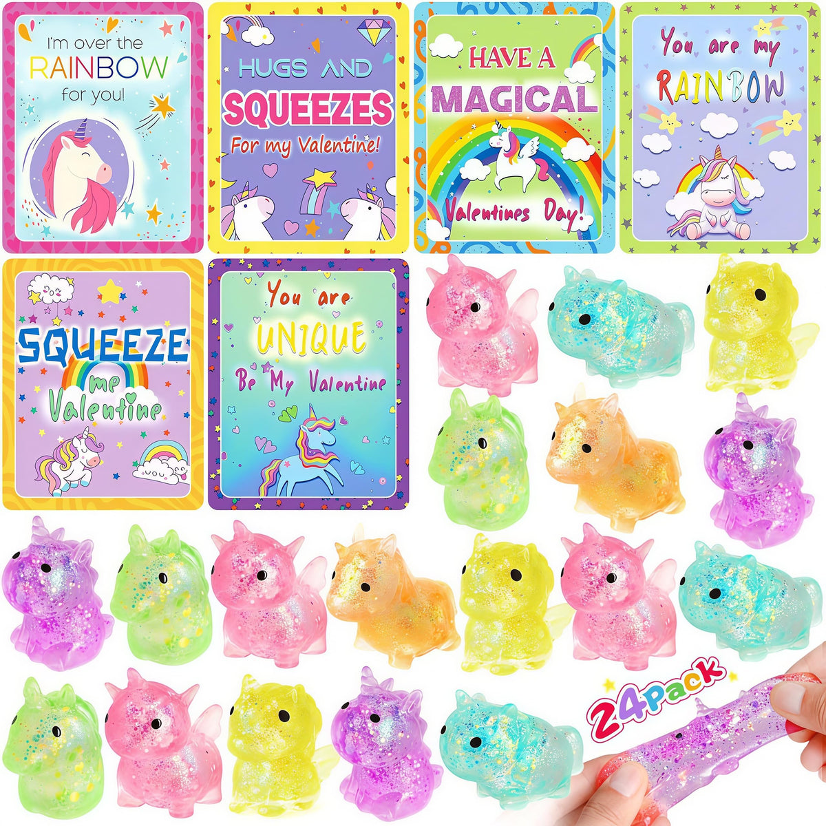 Pikebu unicorn squeeze toy card set for classroom Valentine exchanges