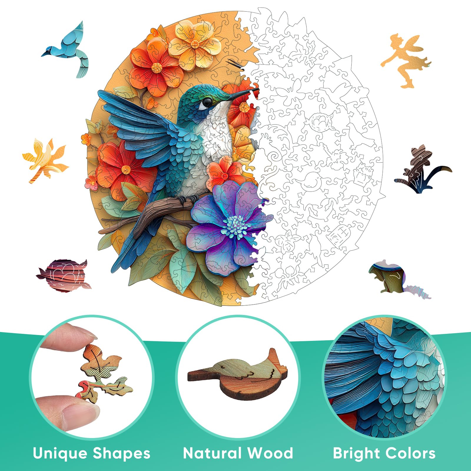 Pikoqunc hummingbird puzzle artwork features vivid floral birds for home decor inspiration