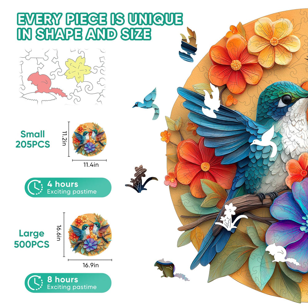 Pikoqunc hummingbird puzzle assembly highlighting unique piece shapes for engaging challenges