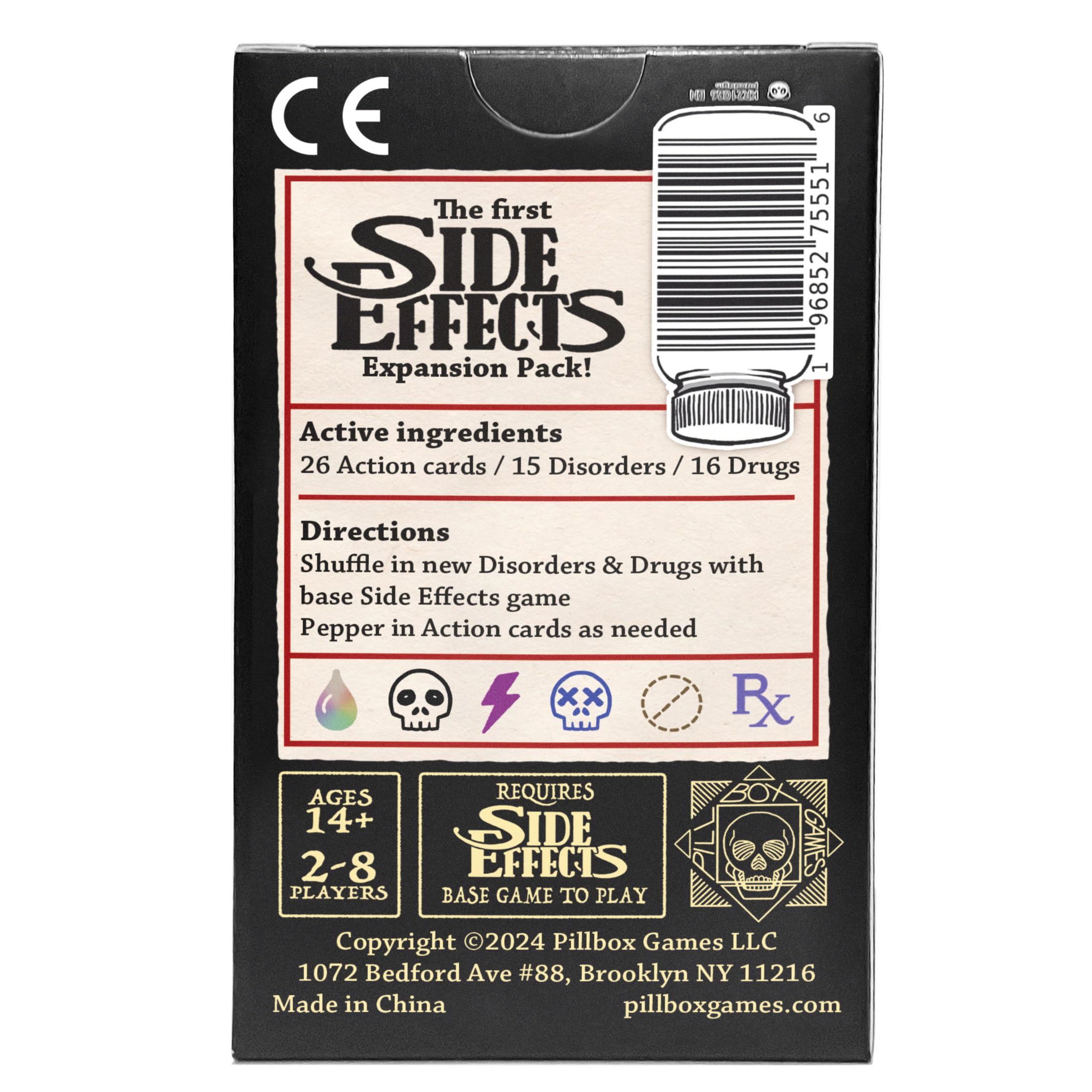 Pillbox Games Side Effects Booster Shot disorder cards introduce unpredictable challenges and interactions.