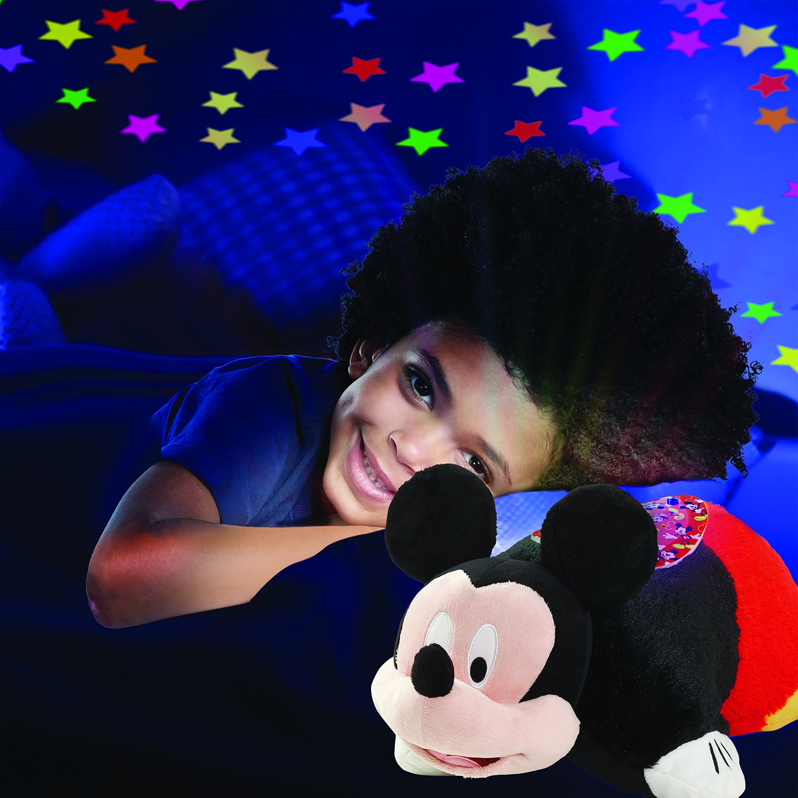 Pillow Pets Mickey Mouse Sleeptime Lite three-color LED modes create calm ambiance.